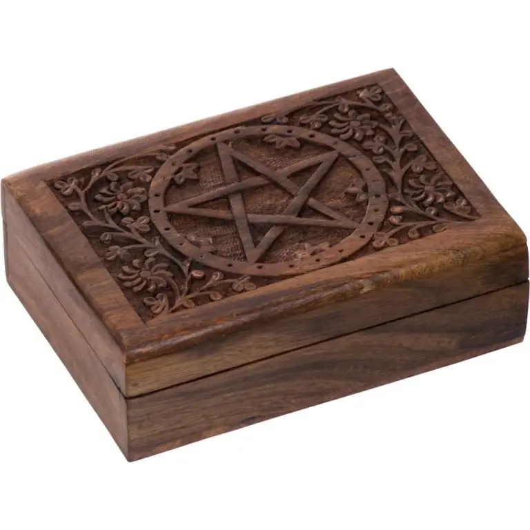 Box Carved Wood with Velvet Lining - Filigree Pentacle
